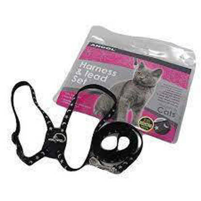 Picture of Ancol Figure of 8 Moon & Stars Cat Harness and Lead -  Black
